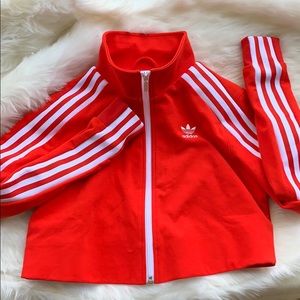 adidas red crop jacket